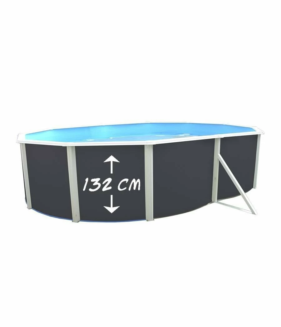 Piscine Hors Sol Ovale Anthracite PRESTIGE 6.40m X 3.66m X H1.32m + échelle De Sécurité 3 Piscine Hors Sol Ovale Anthracite PRESTIGE 6.40m X 3.66m X H1.32m + échelle De Sécurité