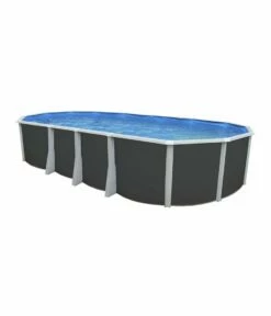Piscine Hors Sol Ovale Ibiza Anthracite 9.15m X 4.57m H1.32m + échelle De Sécurité